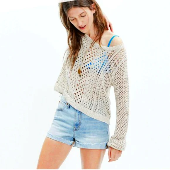 Madewell Crochet Knit Sweater Beige Medium - Picture 3 of 10